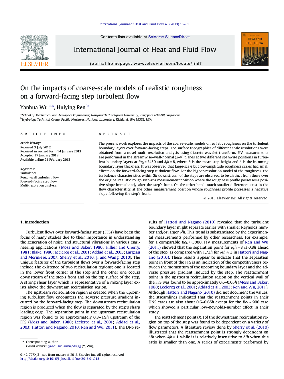 عکس صفحه اول مقاله: On the impacts of coarse-scale models of realistic roughness on a forward-facing step turbulent flow On the impacts of coarse-scale models of realistic roughness on a forward-facing step turbulent flow