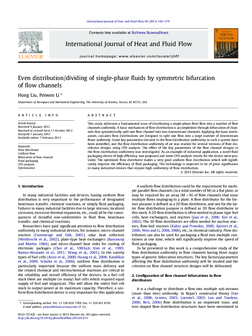 Even distribution/dividing of single-phase fluids by symmetric bifurcation of flow channels