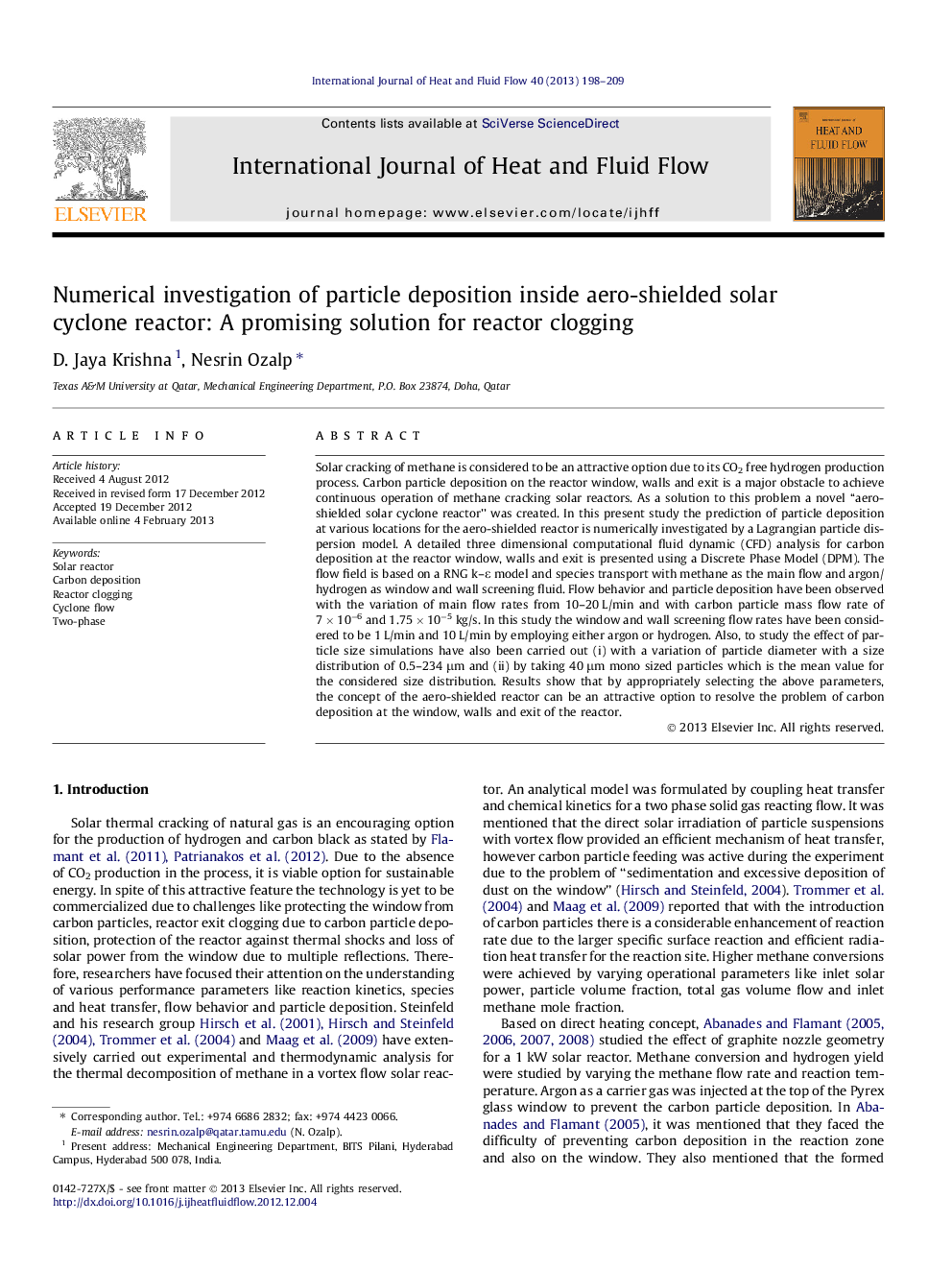 Numerical investigation of particle deposition inside aero-shielded solar cyclone reactor: A promising solution for reactor clogging