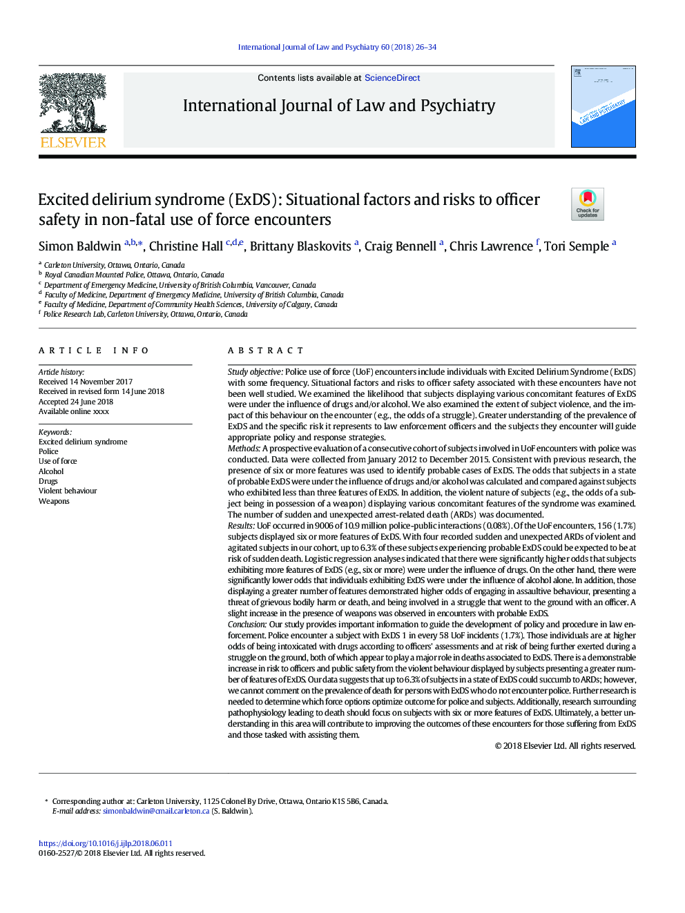 Excited delirium syndrome (ExDS): Situational factors and risks to officer safety in non-fatal use of force encounters