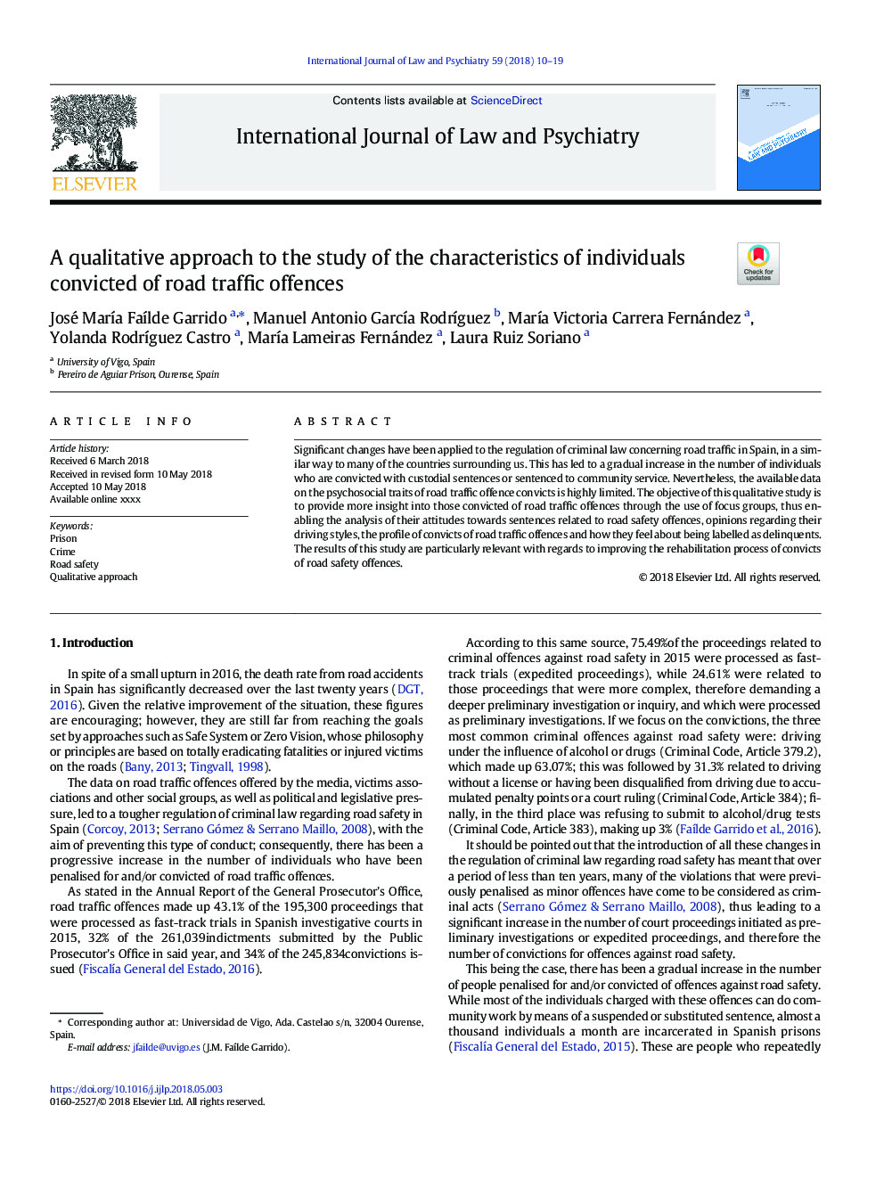 A qualitative approach to the study of the characteristics of individuals convicted of road traffic offences