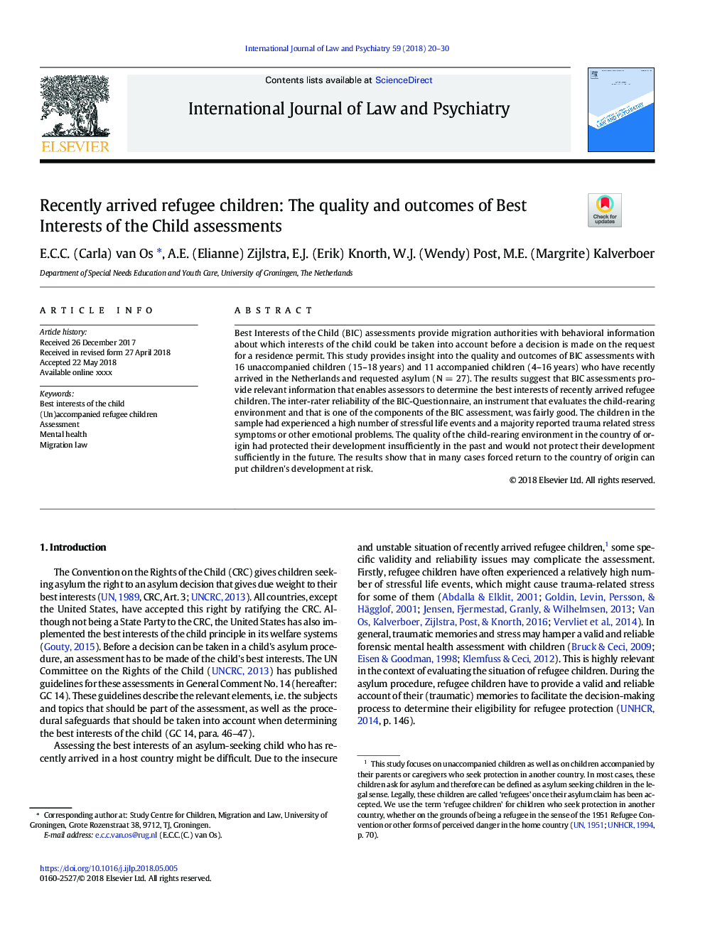 Recently arrived refugee children: The quality and outcomes of Best Interests of the Child assessments