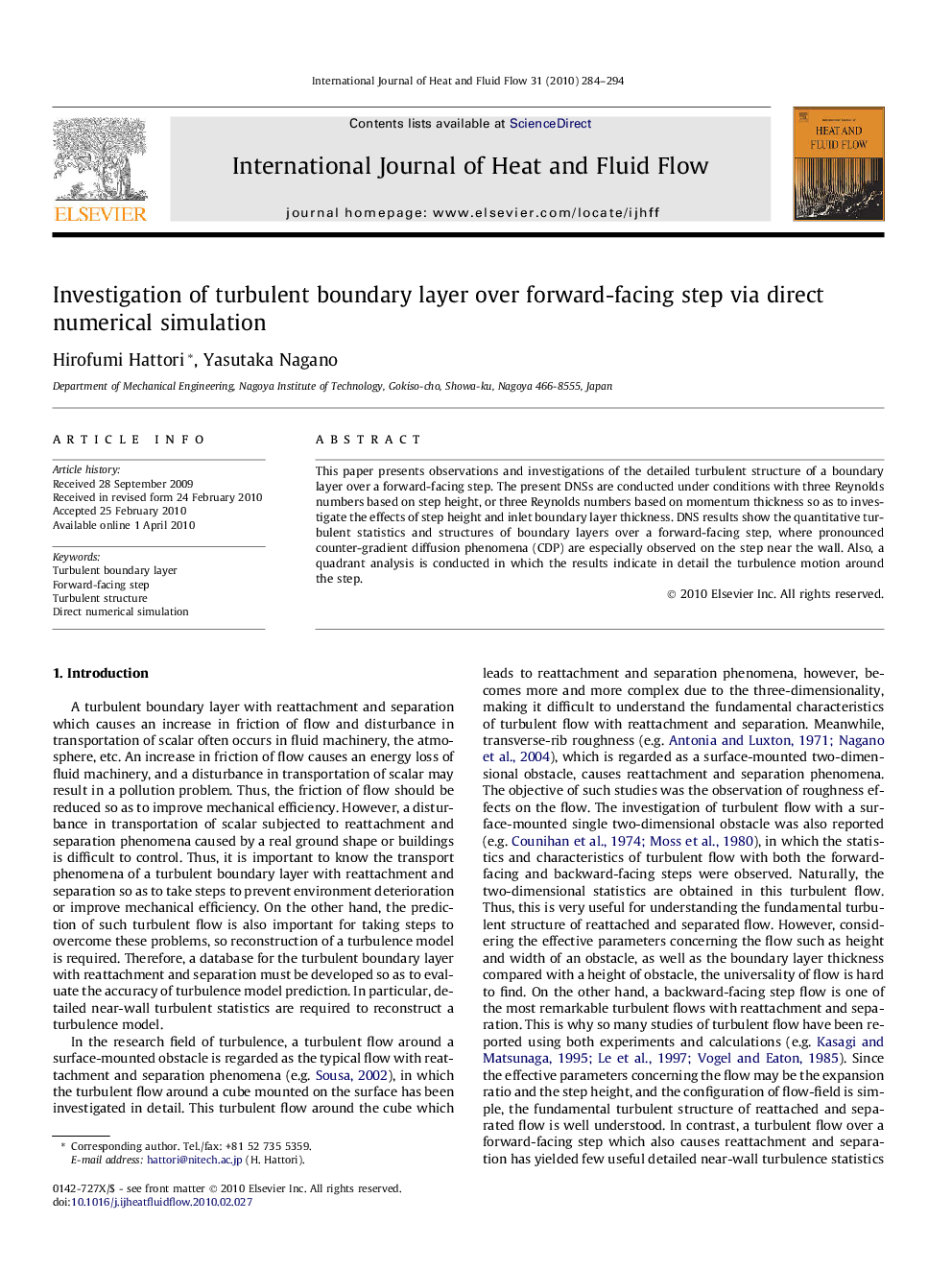 Investigation of turbulent boundary layer over forward-facing step via direct numerical simulation