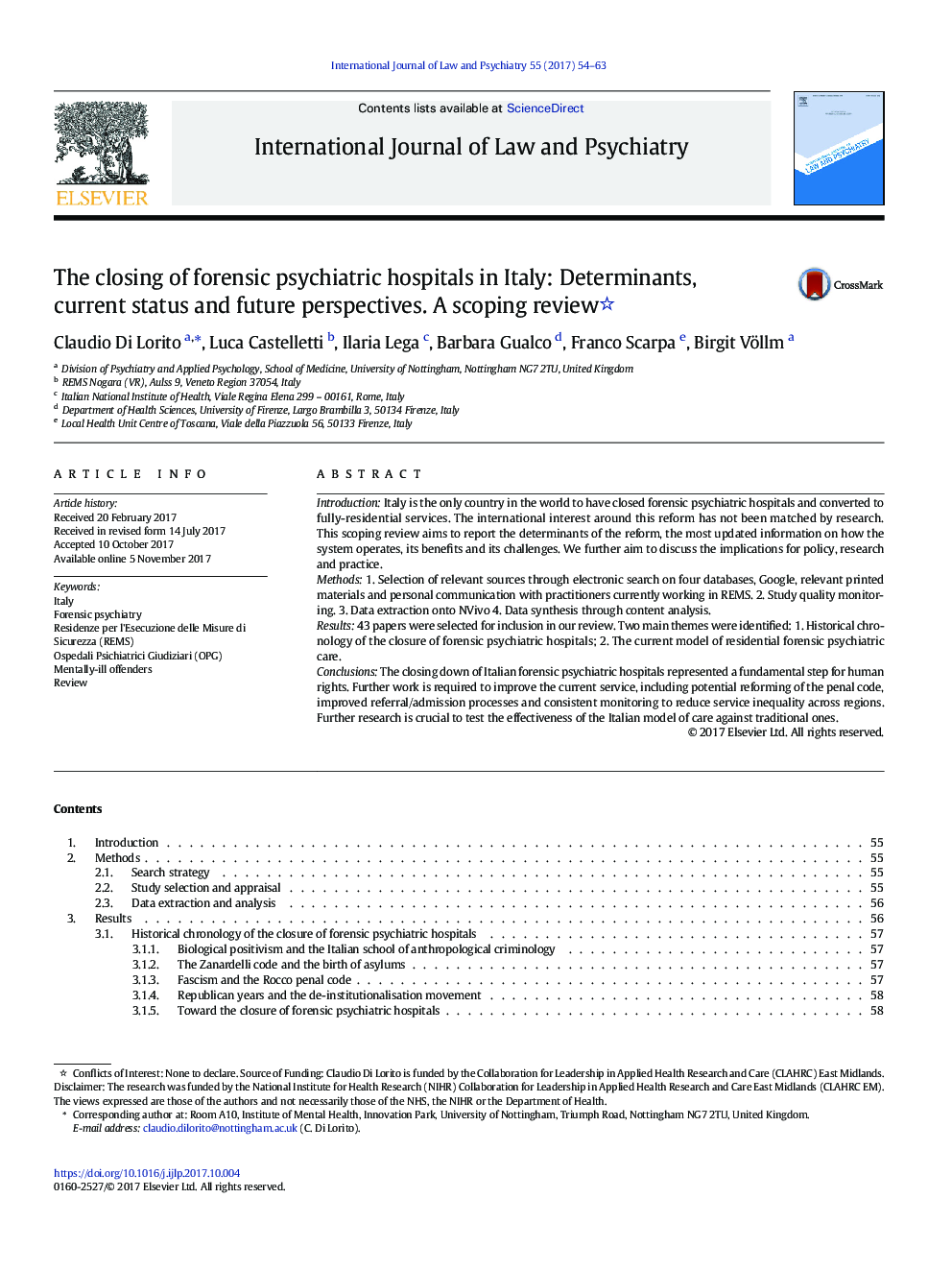 The closing of forensic psychiatric hospitals in Italy: Determinants, current status and future perspectives. A scoping review