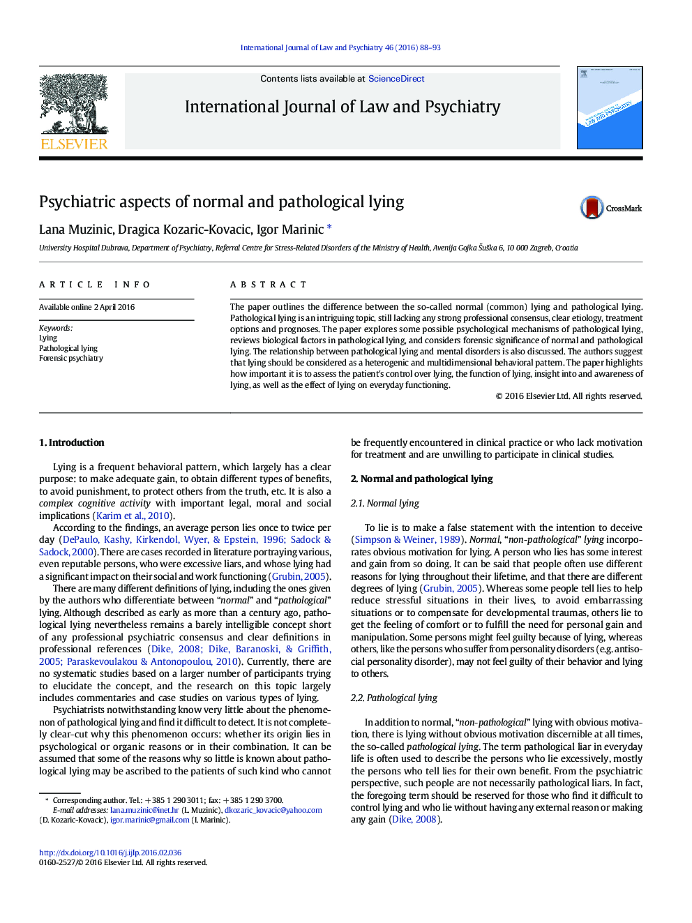 Psychiatric aspects of normal and pathological lying