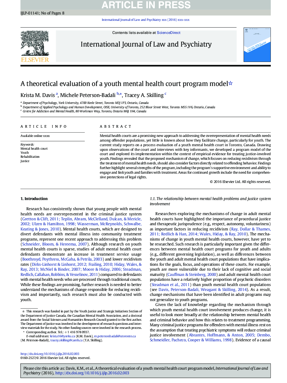 A theoretical evaluation of a youth mental health court program model