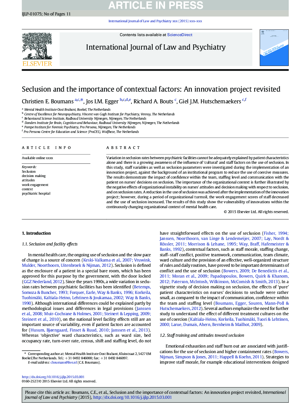 Seclusion and the importance of contextual factors: An innovation project revisited