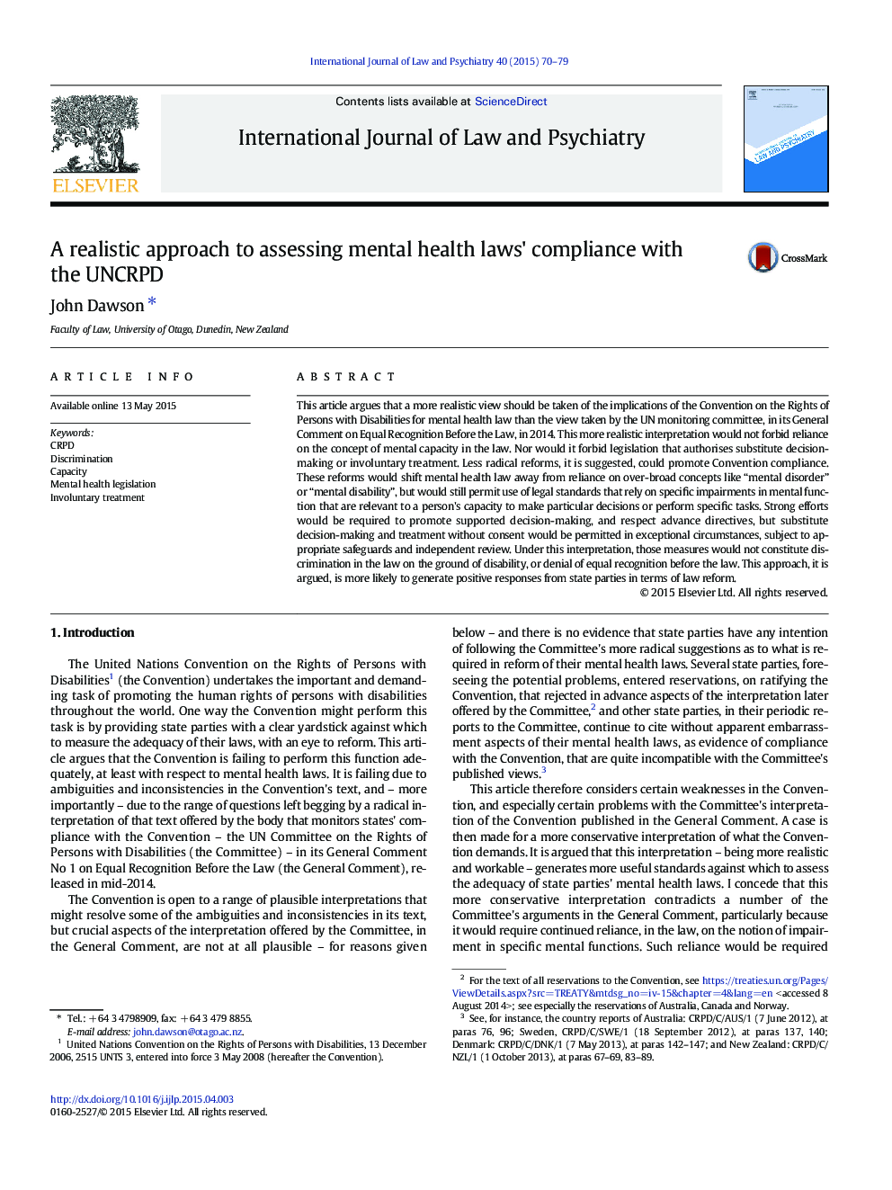 A realistic approach to assessing mental health laws' compliance with the UNCRPD