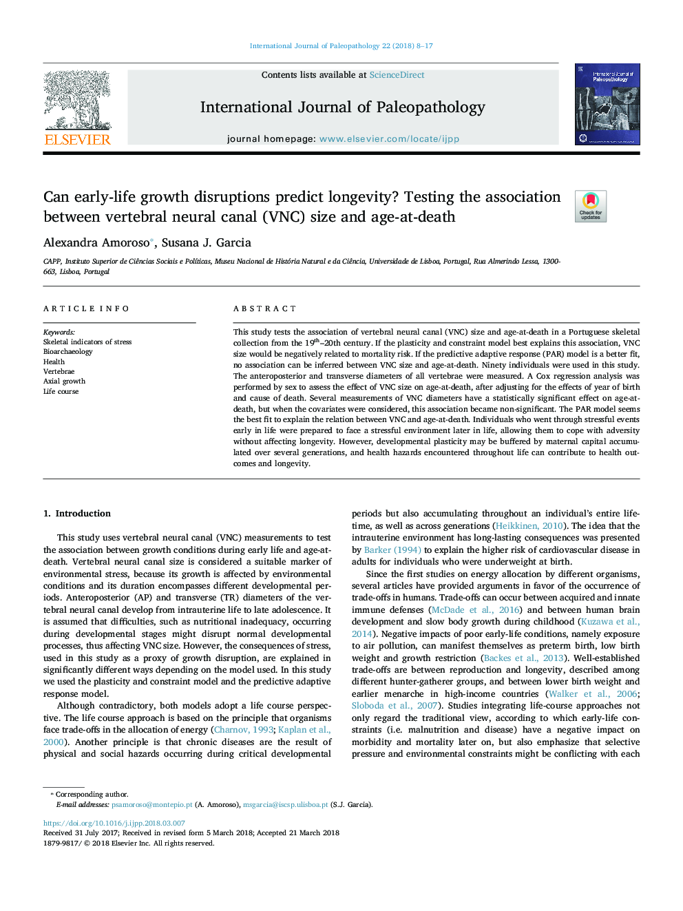 Can early-life growth disruptions predict longevity? Testing the association between vertebral neural canal (VNC) size and age-at-death