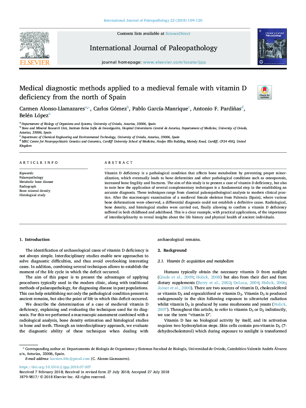 Medical diagnostic methods applied to a medieval female with vitamin D deficiency from the north of Spain