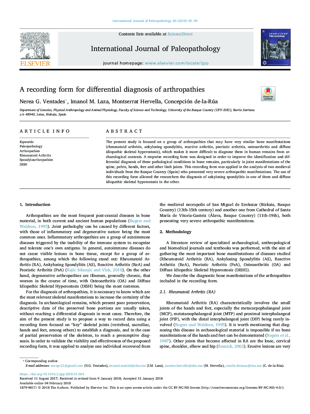 A recording form for differential diagnosis of arthropathies