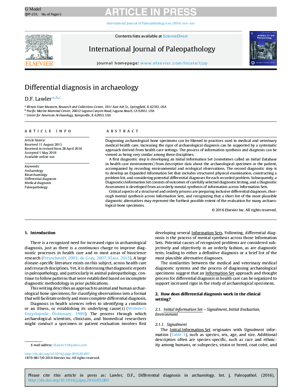 Differential diagnosis in archaeology