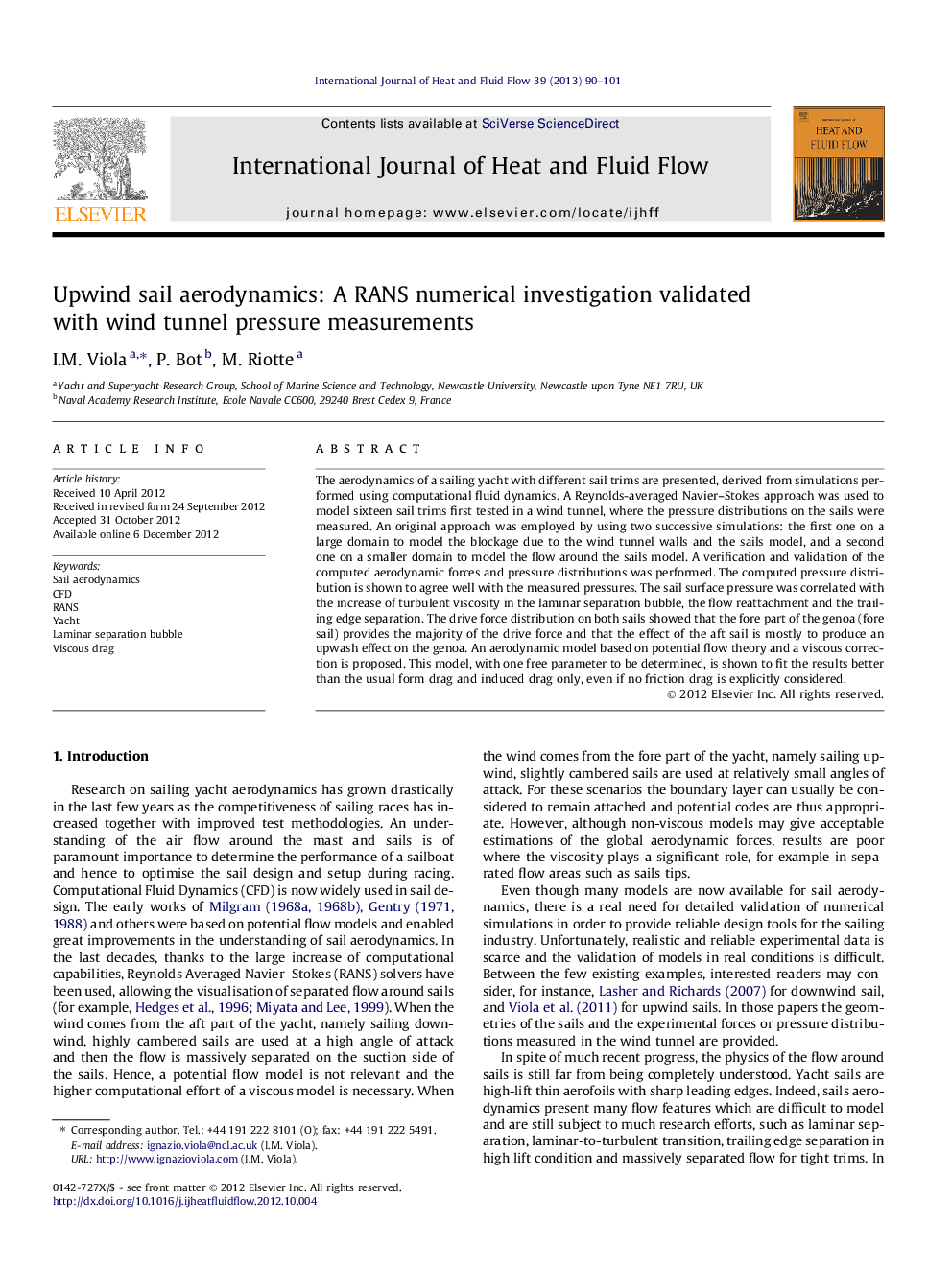 Upwind sail aerodynamics: A RANS numerical investigation validated with wind tunnel pressure measurements