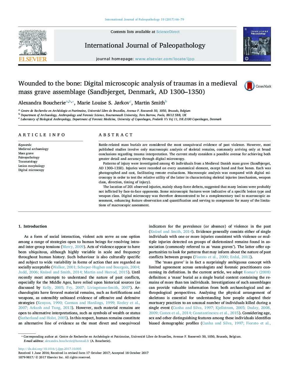 Wounded to the bone: Digital microscopic analysis of traumas in a medieval mass grave assemblage (Sandbjerget, Denmark, AD 1300-1350)