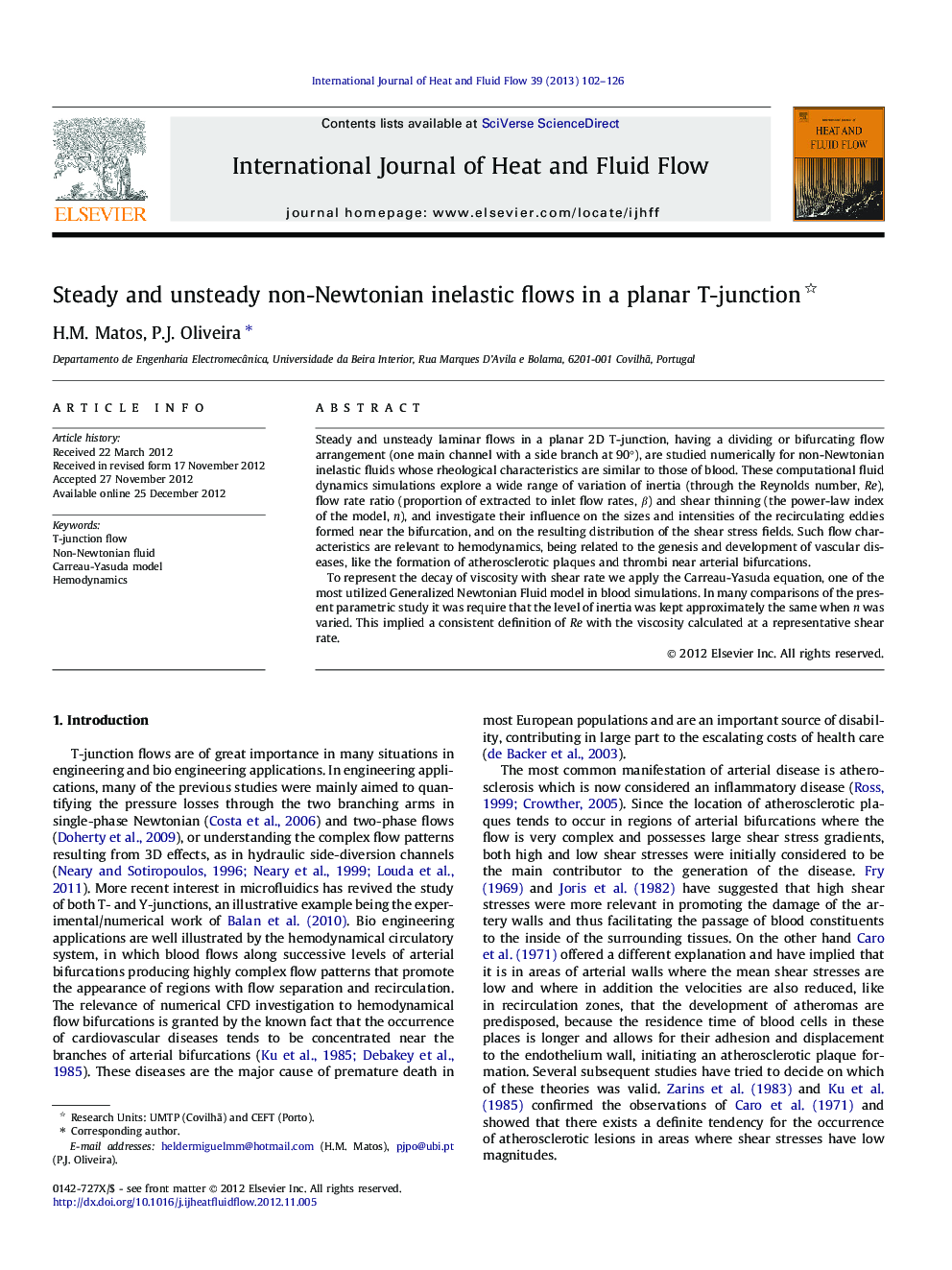 Steady and unsteady non-Newtonian inelastic flows in a planar T-junction 