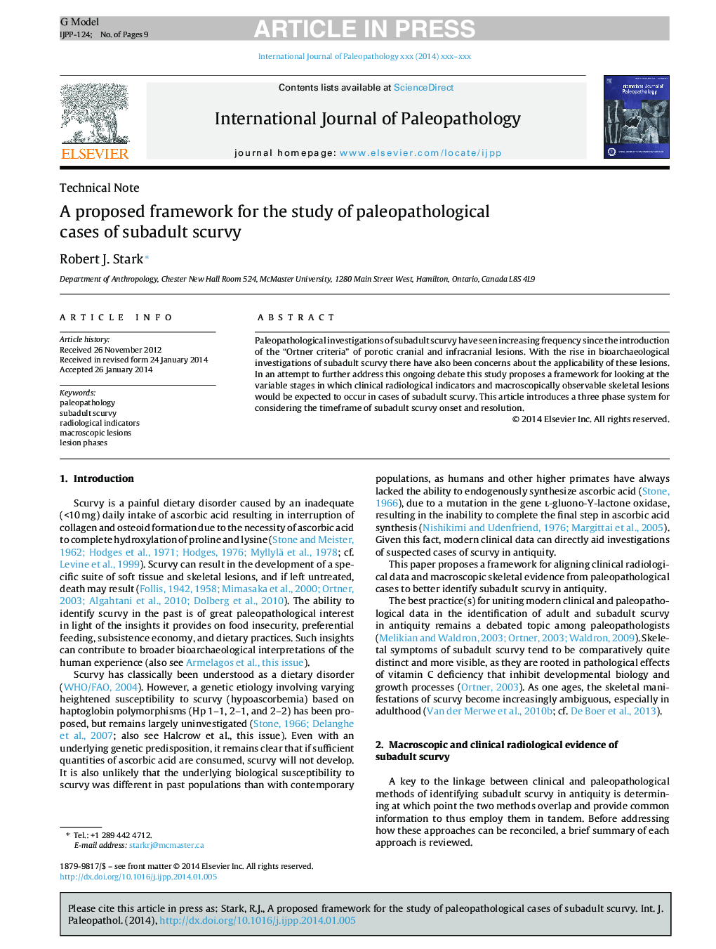 A proposed framework for the study of paleopathological cases of subadult scurvy