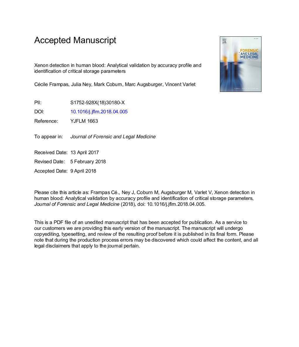 Xenon detection in human blood: Analytical validation by accuracy profile and identification of critical storage parameters