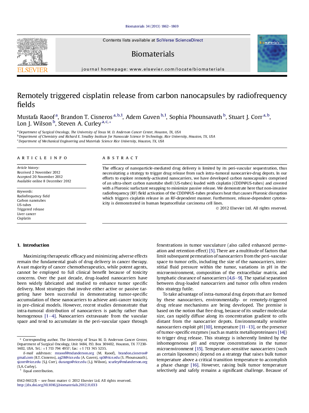 Remotely triggered cisplatin release from carbon nanocapsules by radiofrequency fields