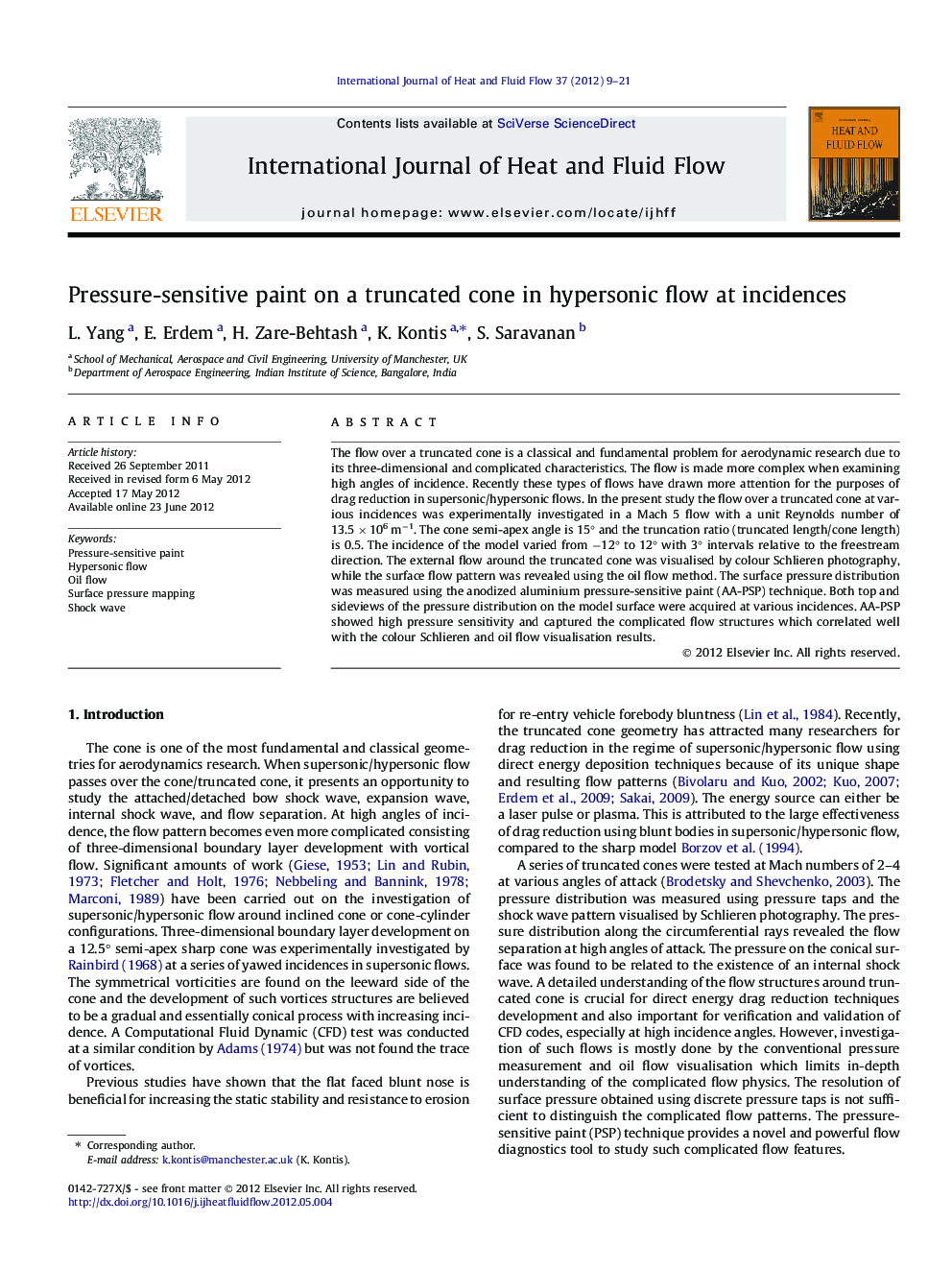 Pressure-sensitive paint on a truncated cone in hypersonic flow at incidences