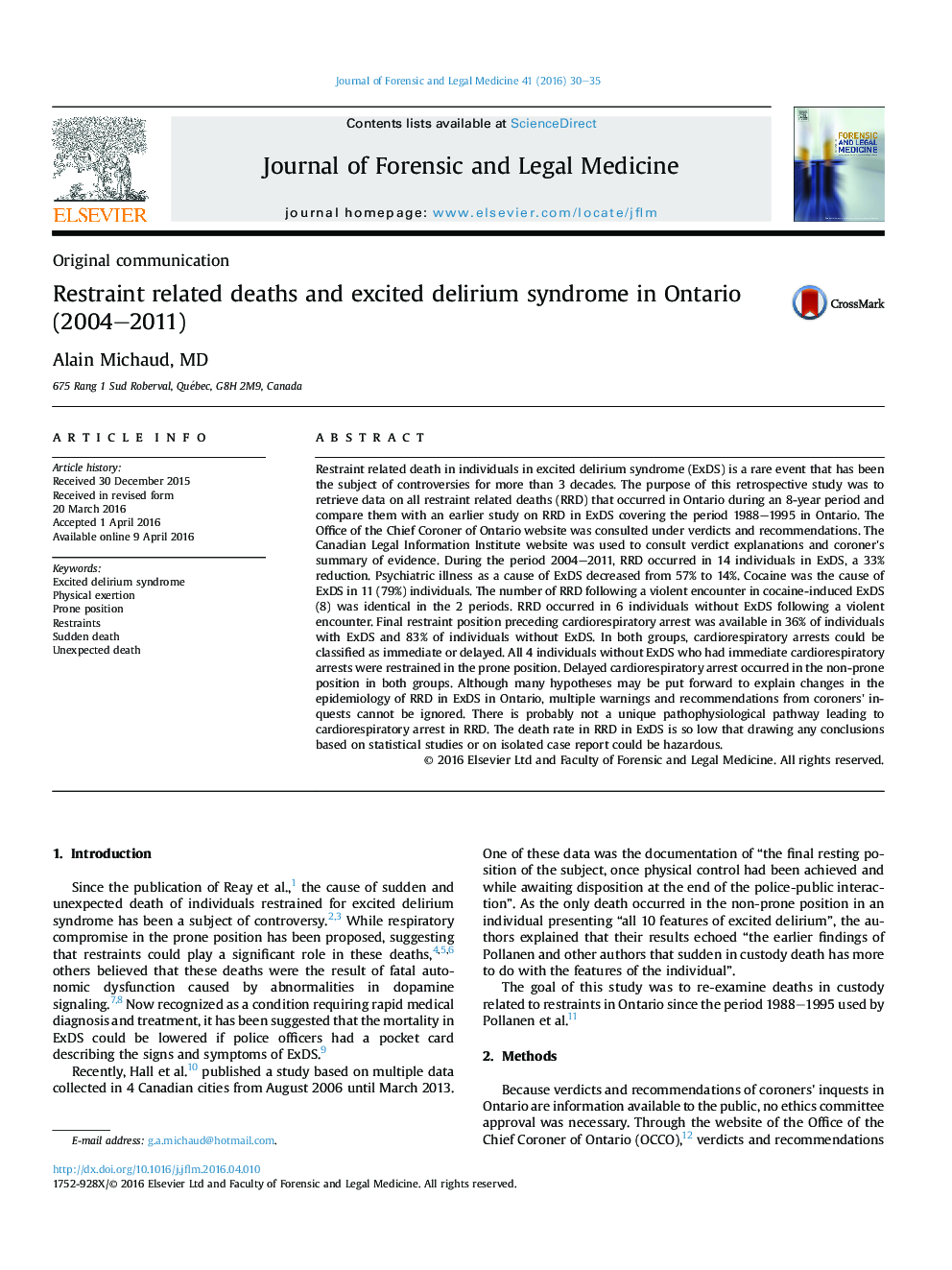 محدود کردن مرگ و میر مرتبط و سندرم بدخیم هیجانی در انتاریو (2004-2011) 