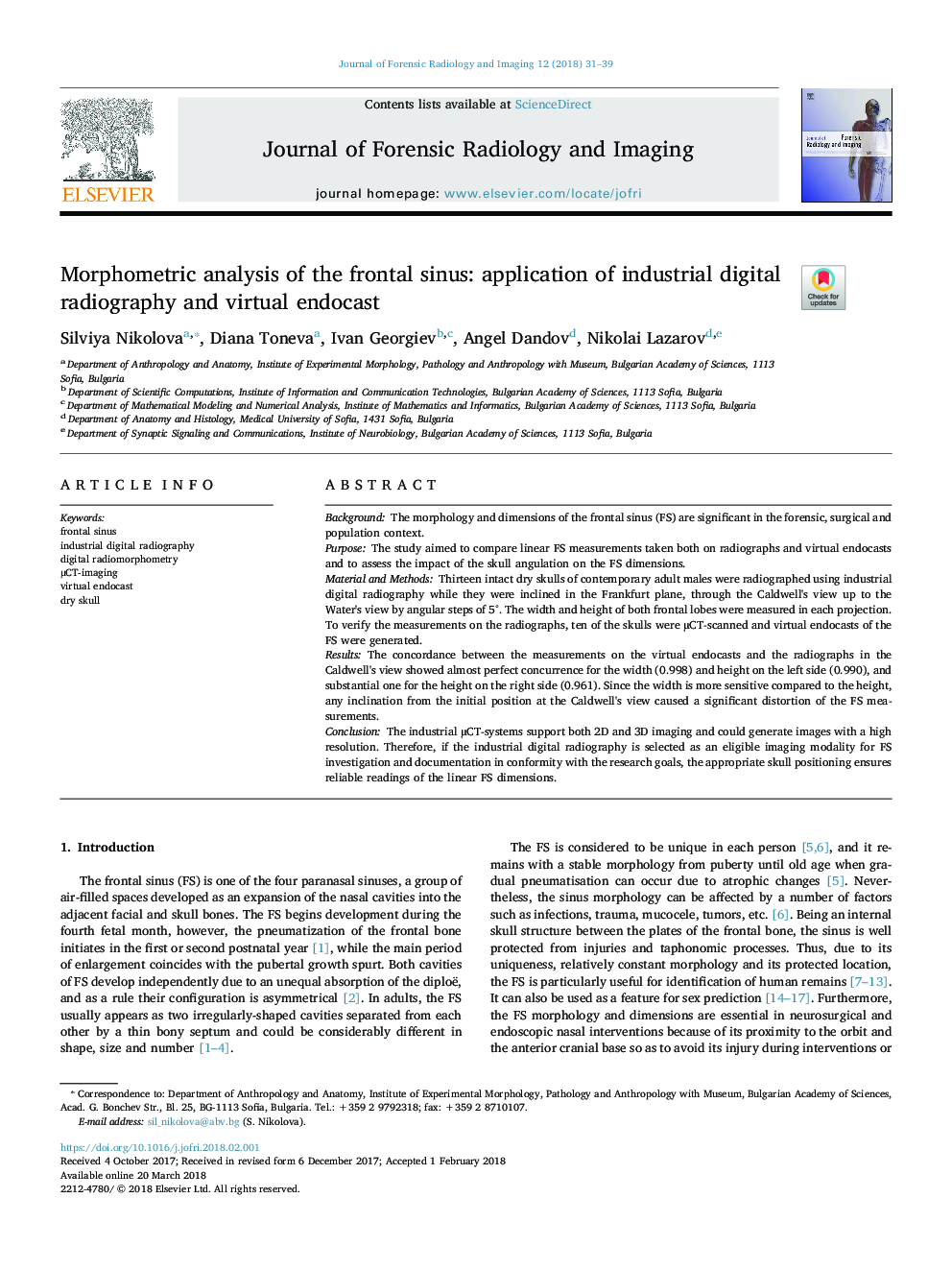 Morphometric analysis of the frontal sinus: application of industrial digital radiography and virtual endocast