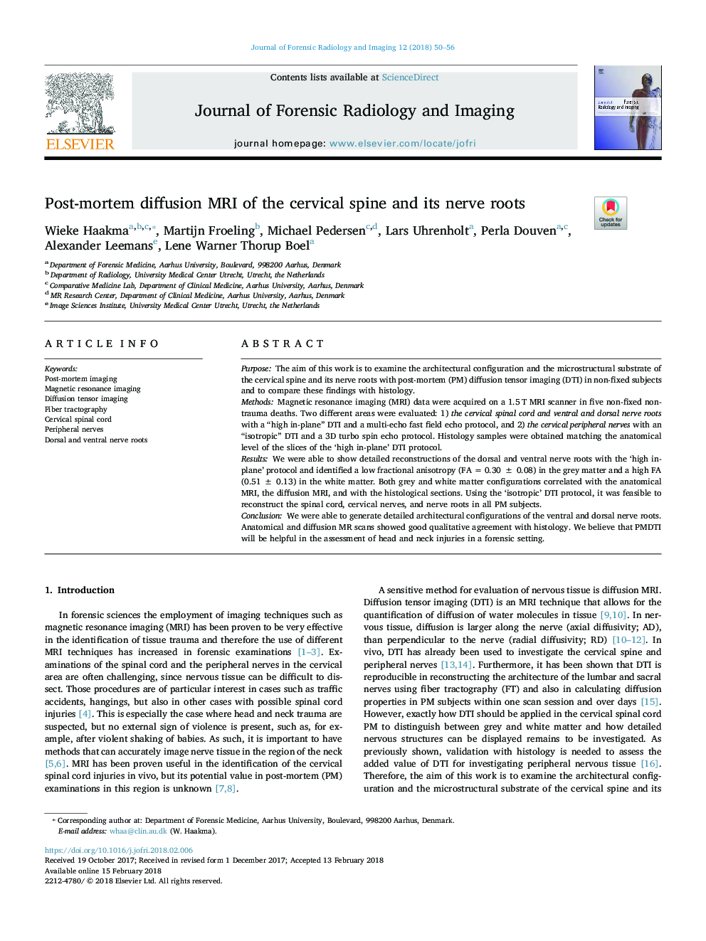 Post-mortem diffusion MRI of the cervical spine and its nerve roots