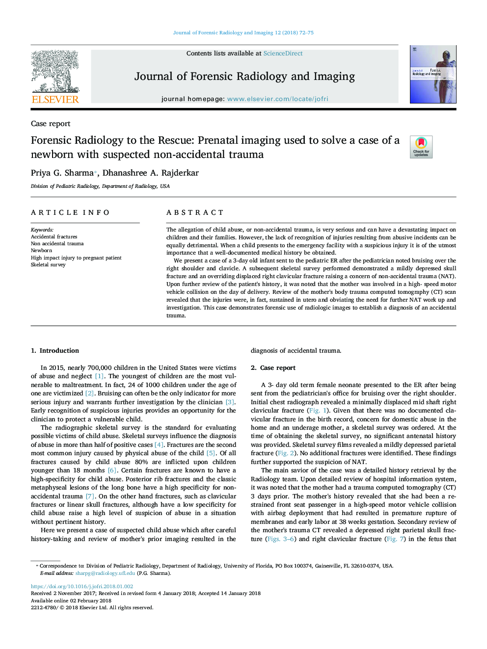 Forensic Radiology to the Rescue: Prenatal imaging used to solve a case of a newborn with suspected non-accidental trauma