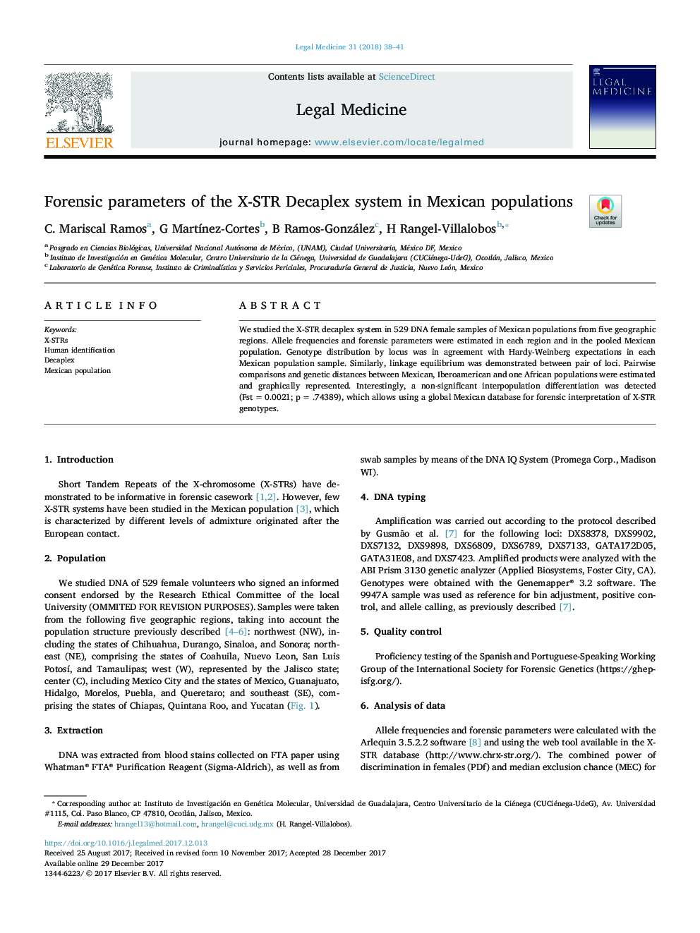 Forensic parameters of the X-STR Decaplex system in Mexican populations