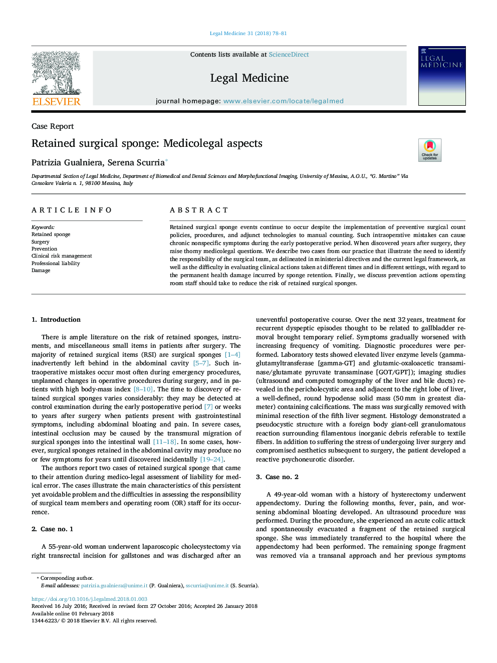 Retained surgical sponge: Medicolegal aspects