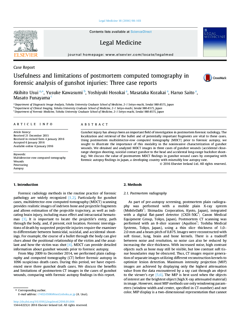 Usefulness and limitations of postmortem computed tomography in forensic analysis of gunshot injuries: Three case reports