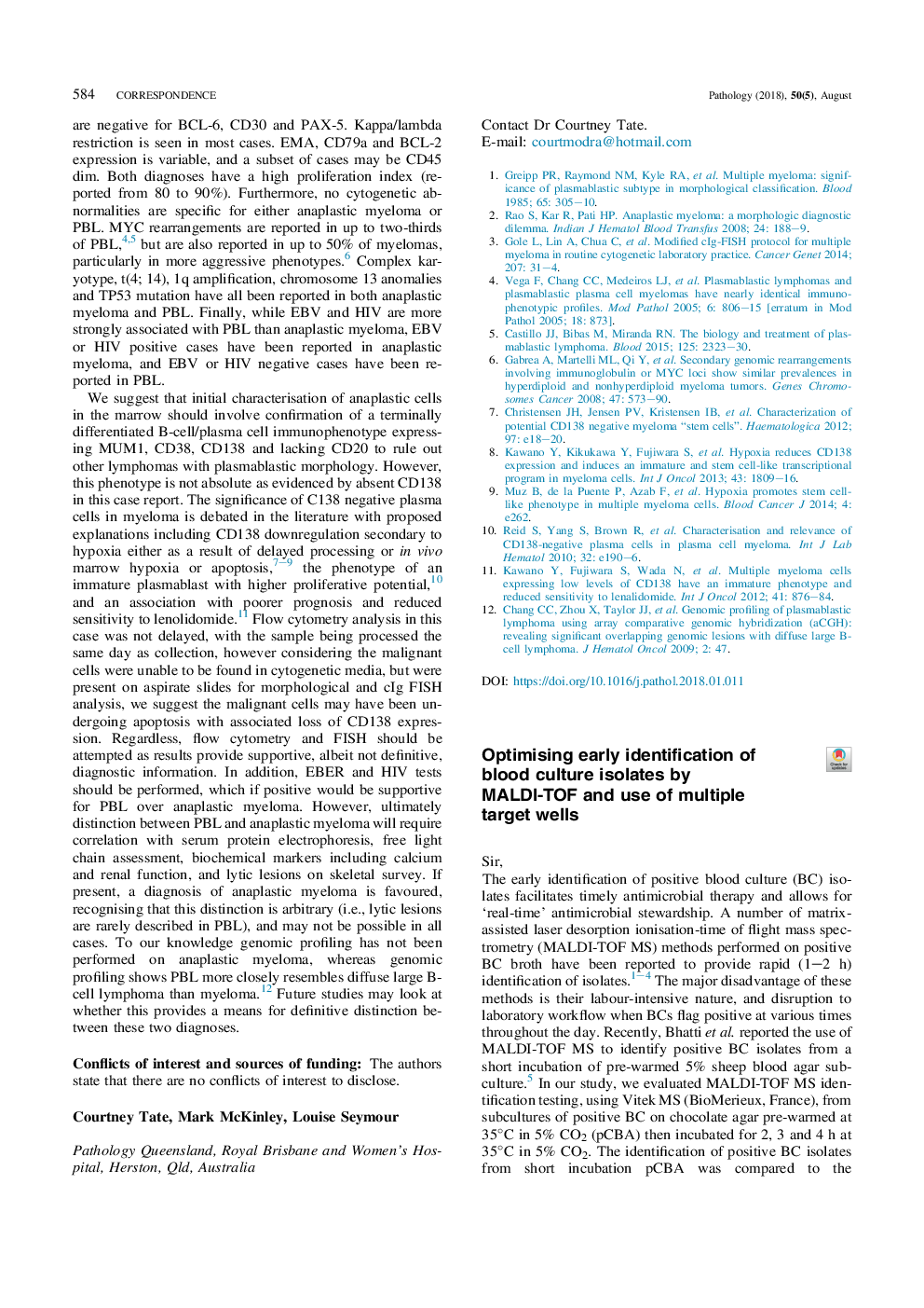 Optimising early identification of blood culture isolates by MALDI-TOF and use of multiple target wells