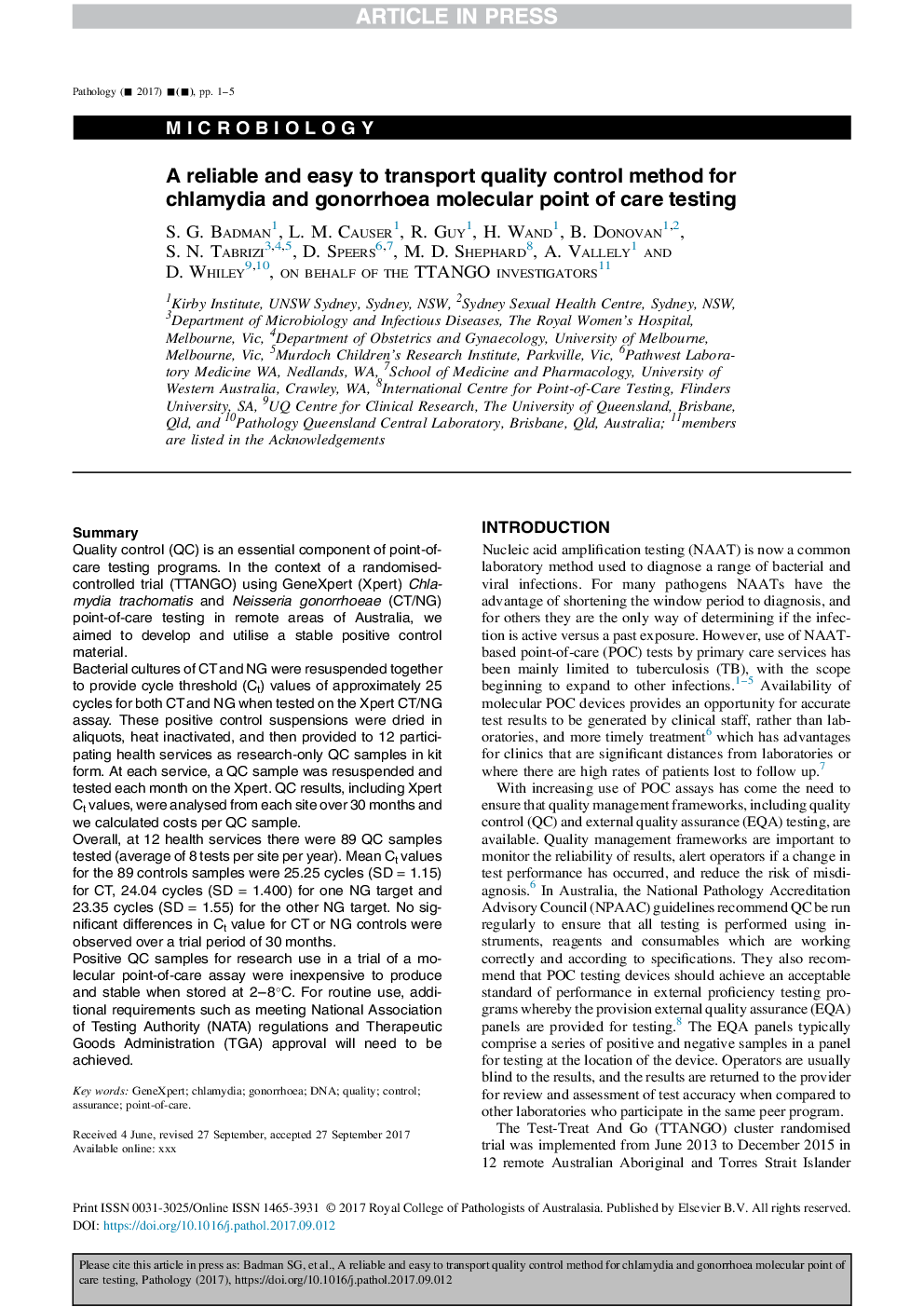 یک روش کنترل کیفی قابل اعتماد و آسان برای انتقال کلامیدیا و تست مراقبت از مولکولی گونوره ای 