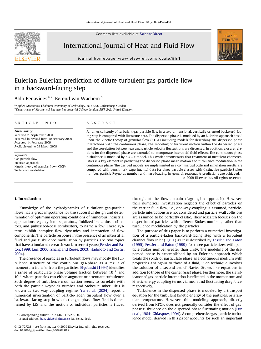 Eulerian-Eulerian prediction of dilute turbulent gas-particle flow in a backward-facing step