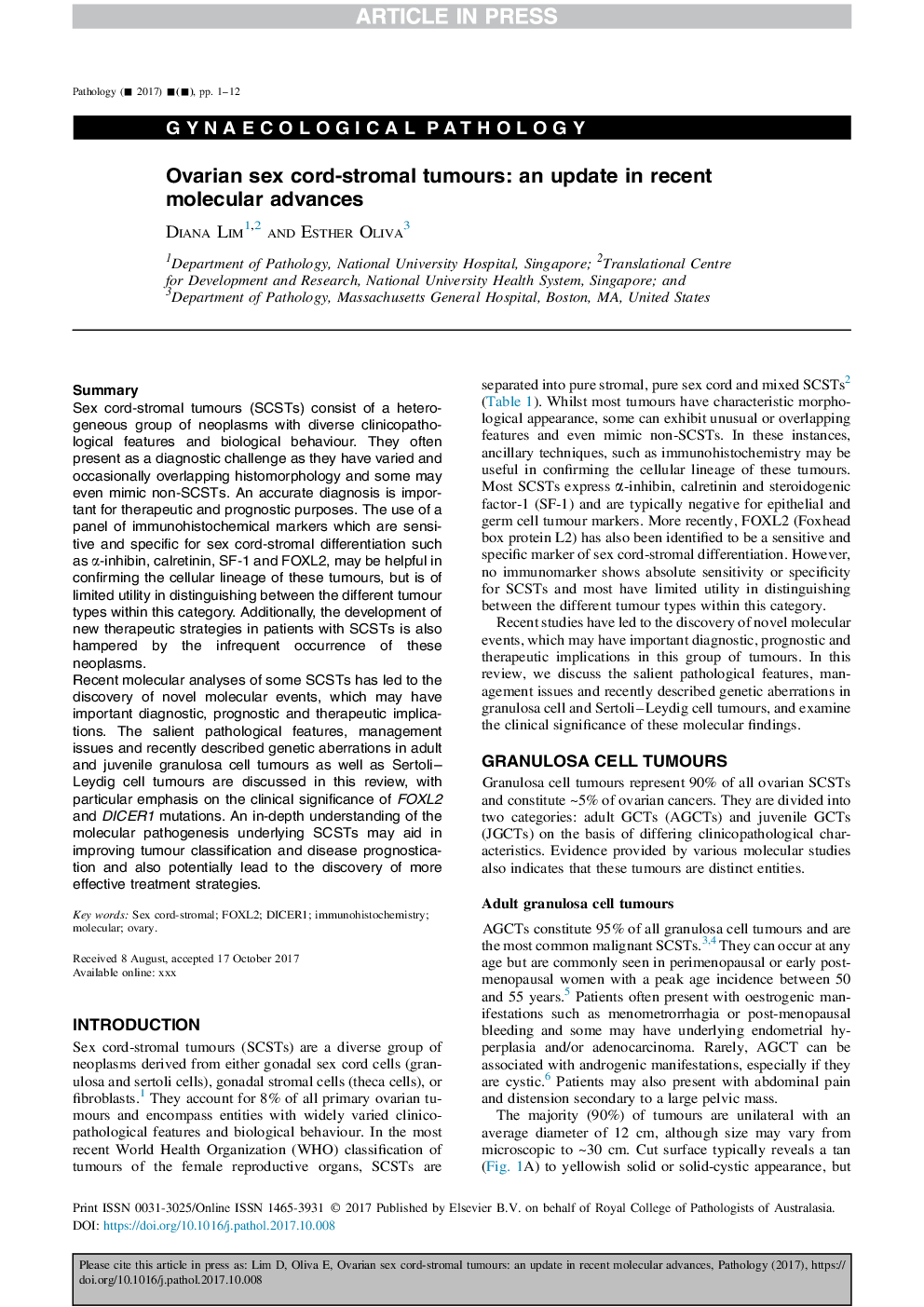 Ovarian sex cord-stromal tumours: an update in recent molecular advances