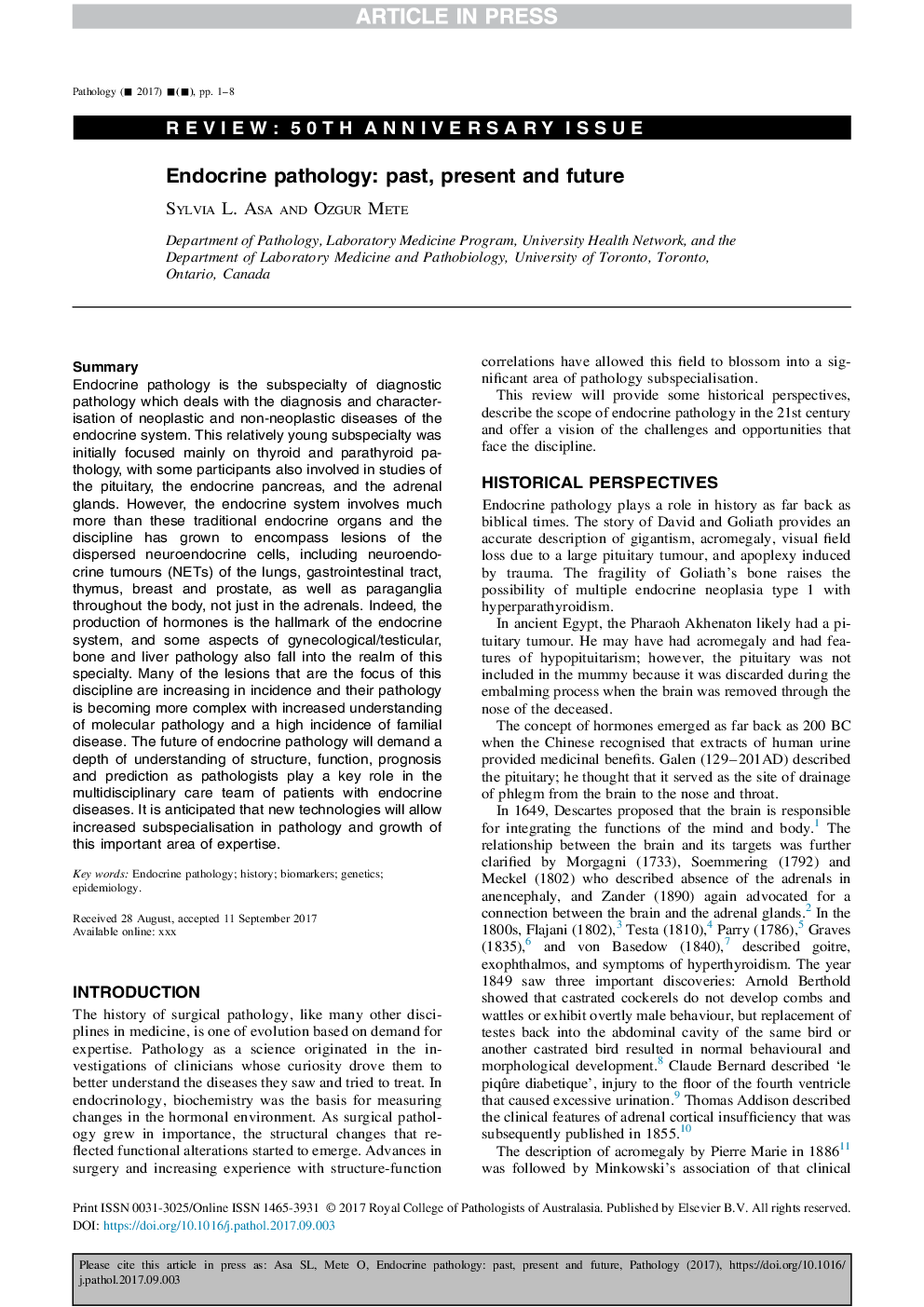 Endocrine pathology: past, present and future