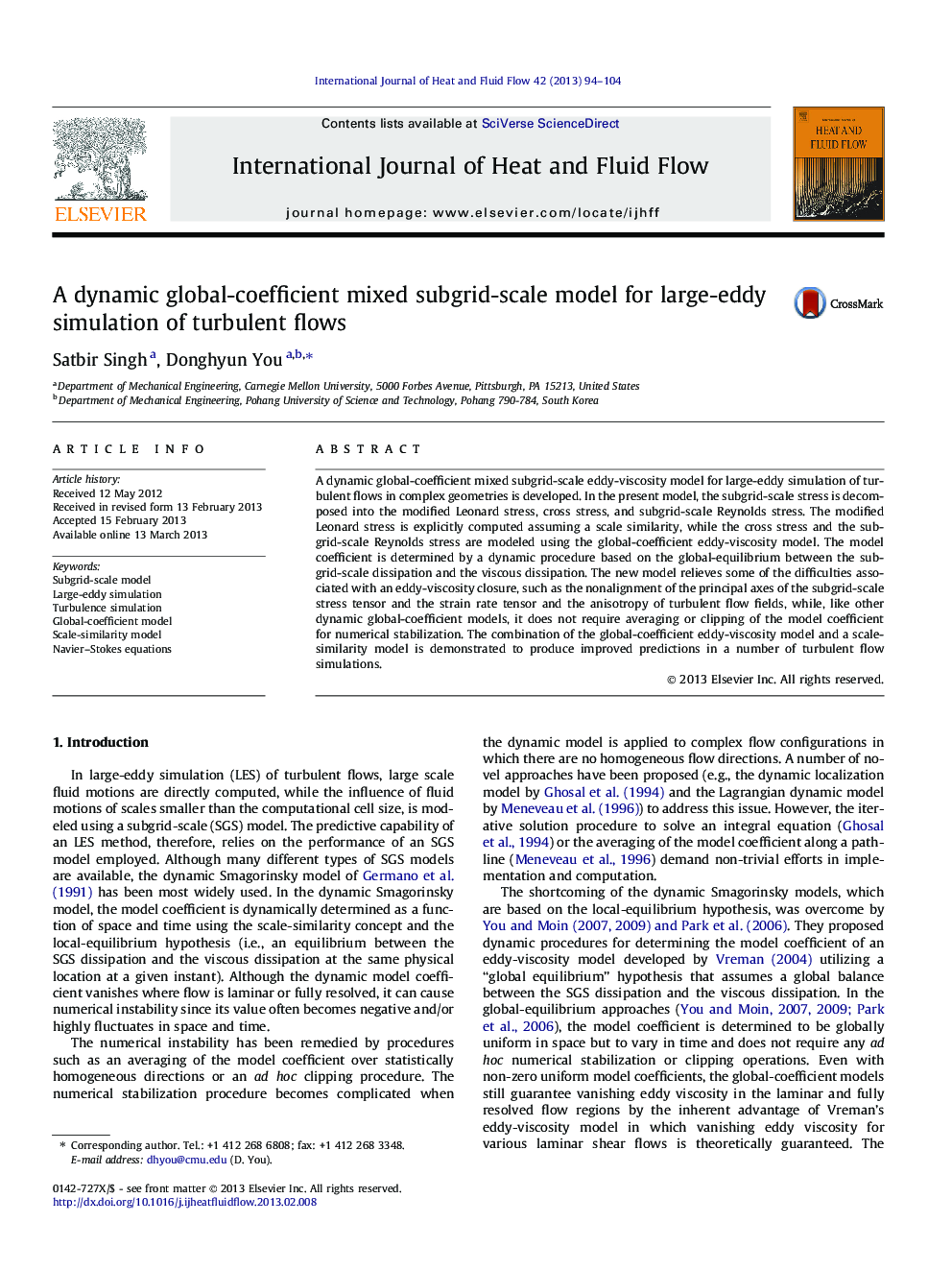 A dynamic global-coefficient mixed subgrid-scale model for large-eddy simulation of turbulent flows