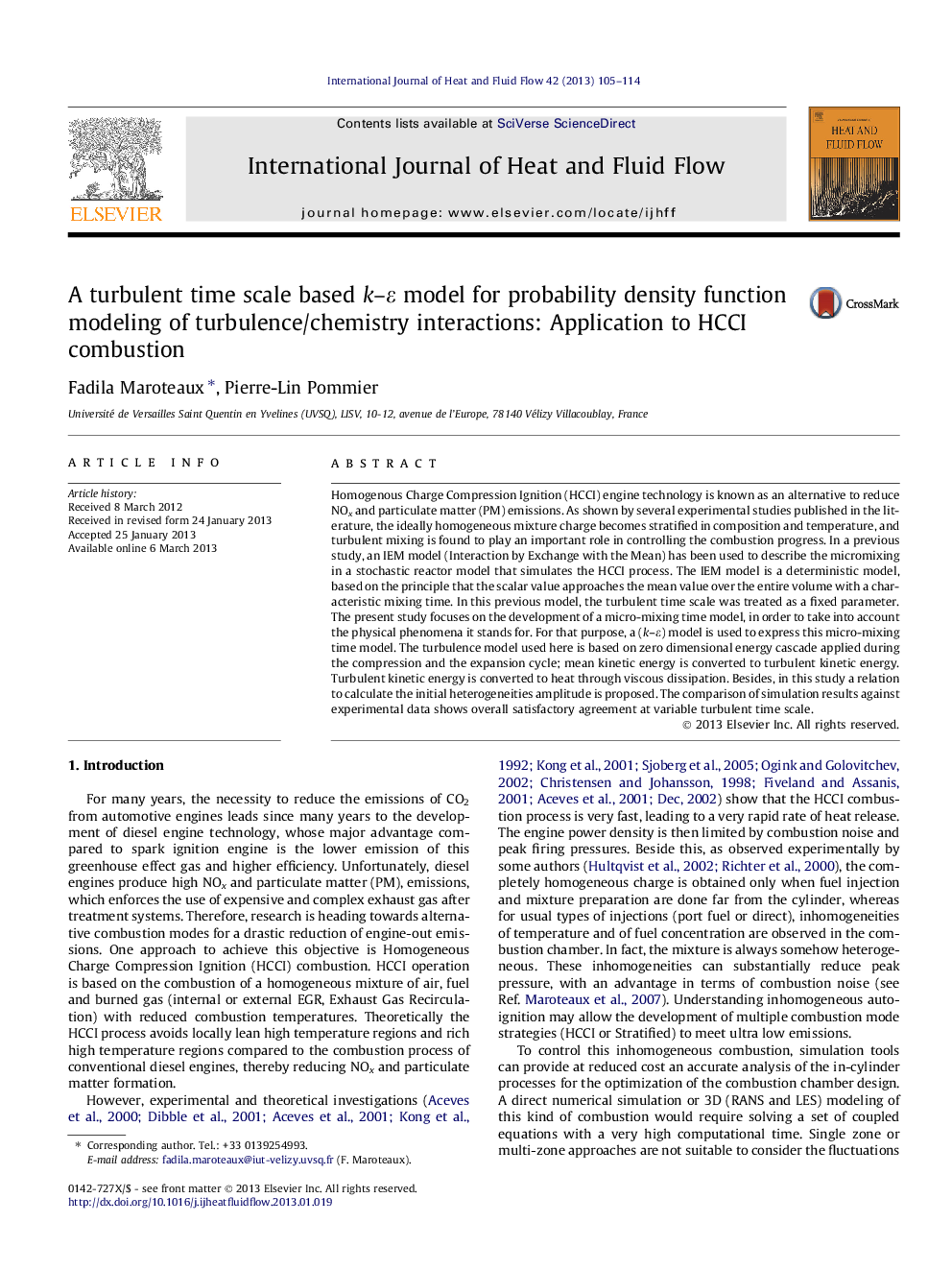 A turbulent time scale based k–ε model for probability density function modeling of turbulence/chemistry interactions: Application to HCCI combustion