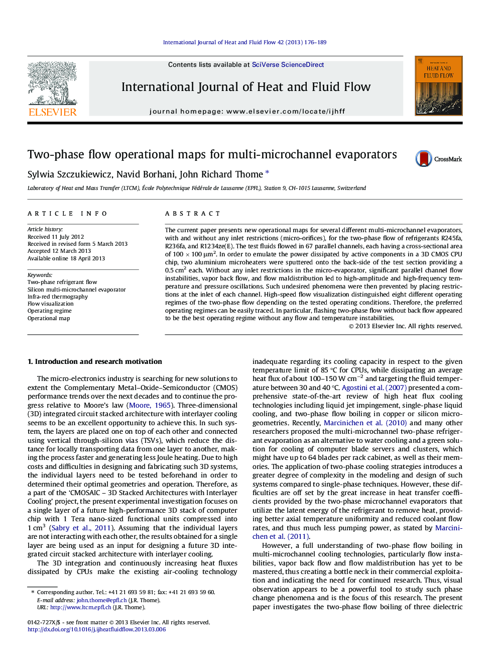 عکس صفحه اول مقاله: Two-phase flow operational maps for multi-microchannel evaporators Two-phase flow operational maps for multi-microchannel evaporators