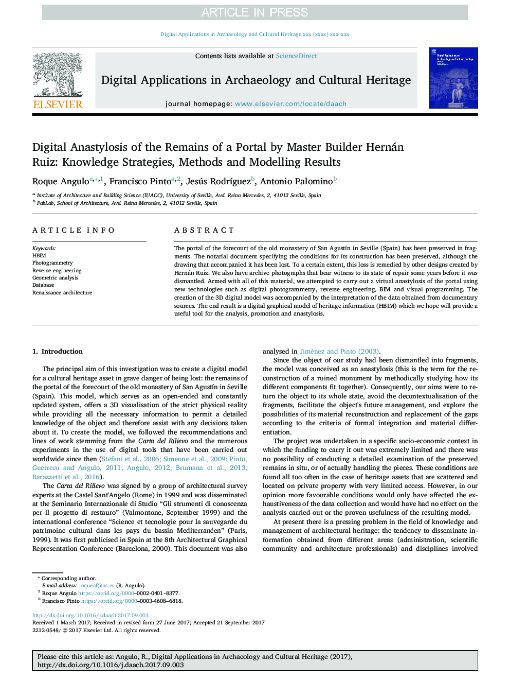 Digital Anastylosis of the Remains of a Portal by Master Builder Hernán Ruiz: Knowledge Strategies, Methods and Modelling Results