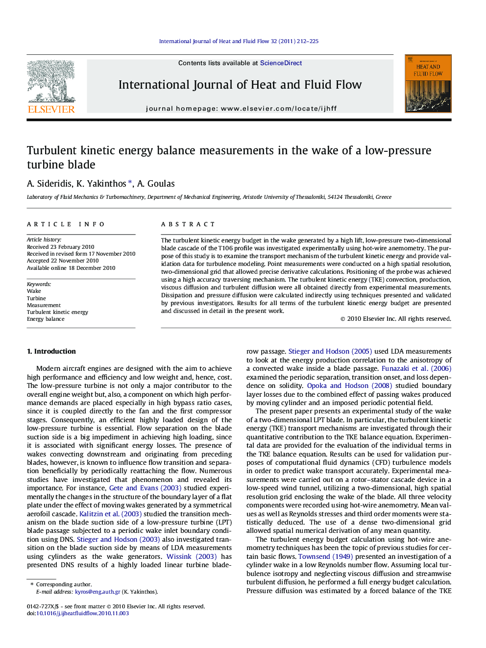 Turbulent kinetic energy balance measurements in the wake of a low-pressure turbine blade