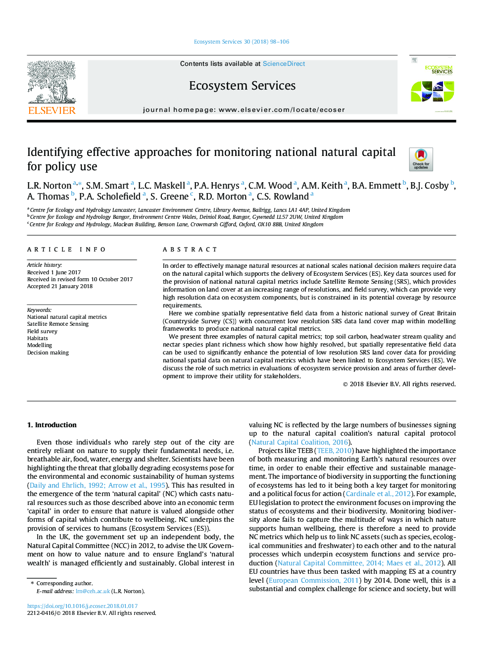 Identifying effective approaches for monitoring national natural capital for policy use