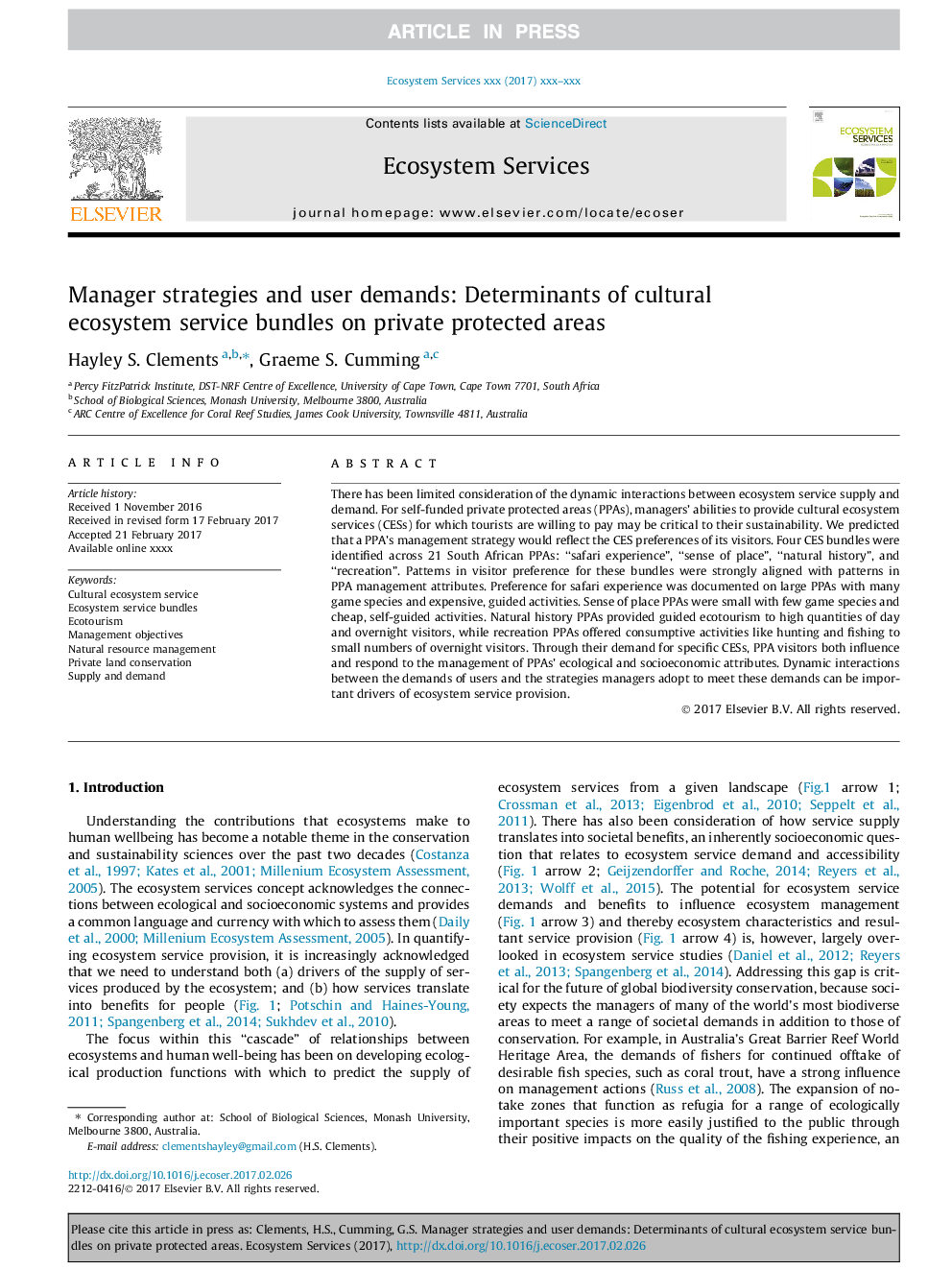 Manager strategies and user demands: Determinants of cultural ecosystem service bundles on private protected areas