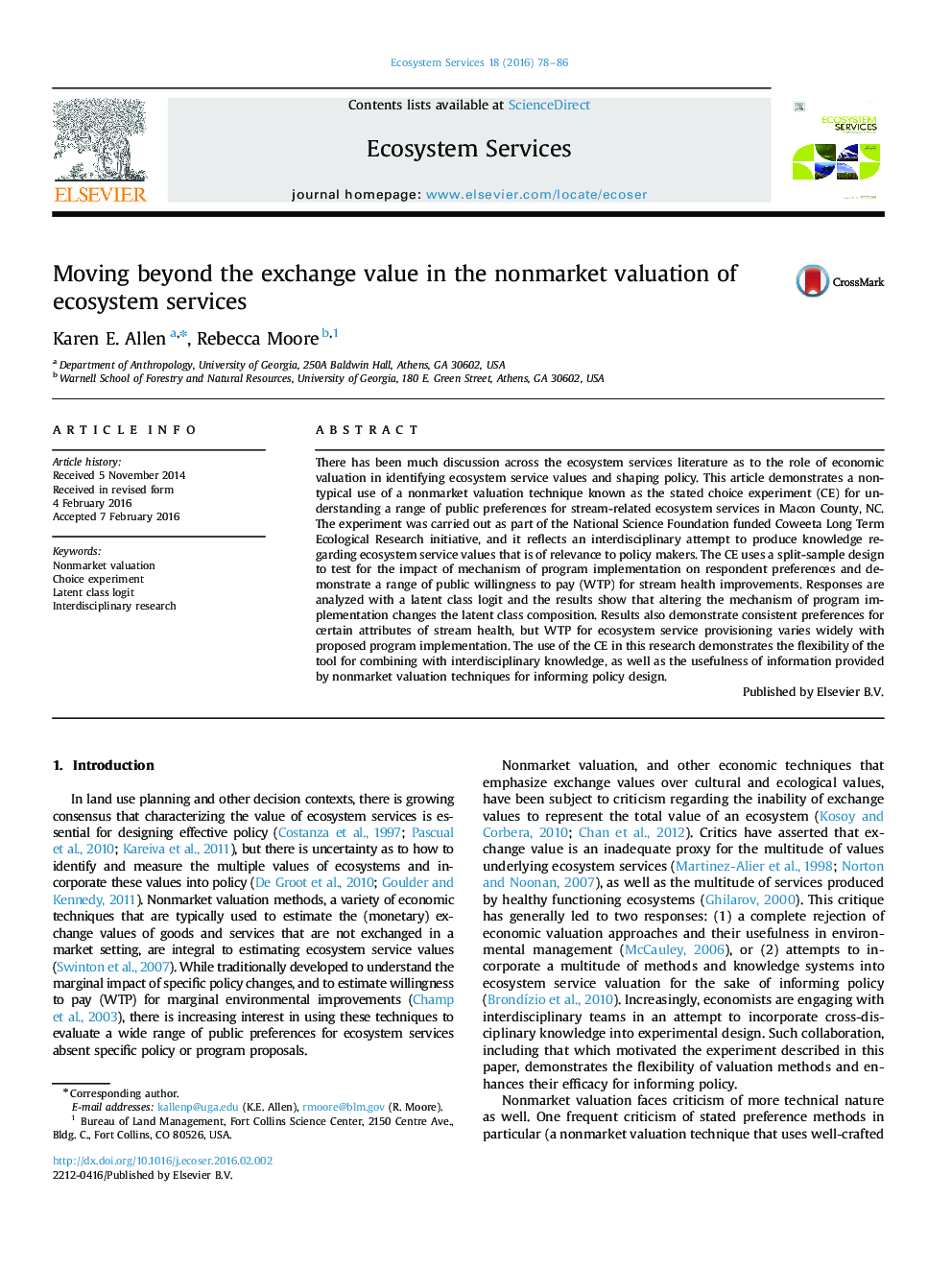 Moving beyond the exchange value in the nonmarket valuation of ecosystem services