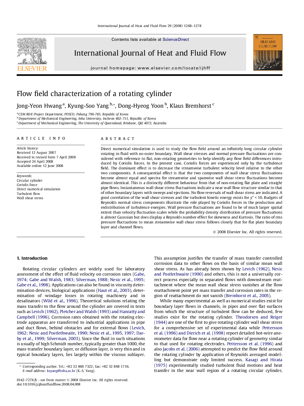 عکس صفحه اول مقاله: Flow field characterization of a rotating cylinder Flow field characterization of a rotating cylinder