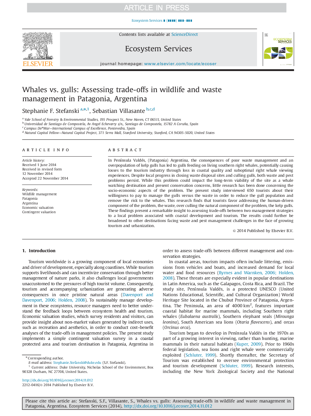 Whales vs. gulls: Assessing trade-offs in wildlife and waste management in Patagonia, Argentina