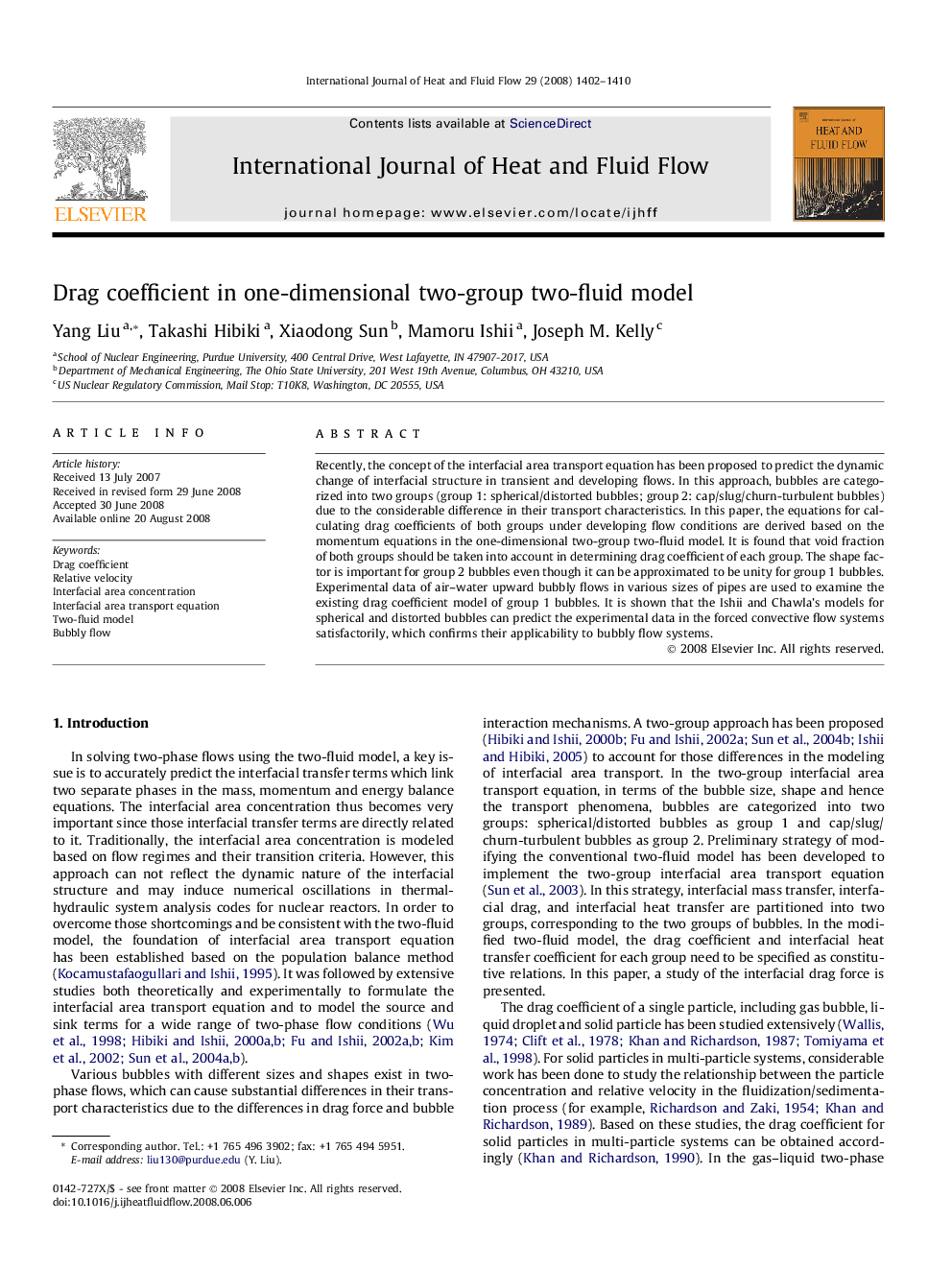 Drag coefficient in one-dimensional two-group two-fluid model