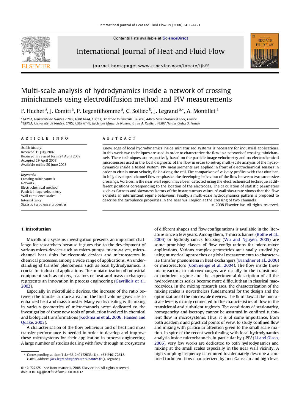 Multi-scale analysis of hydrodynamics inside a network of crossing minichannels using electrodiffusion method and PIV measurements