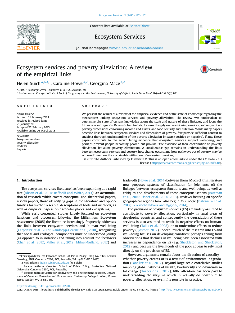 خدمات اکوسیستم و کاهش فقر: بررسی پیوندهای تجربی 