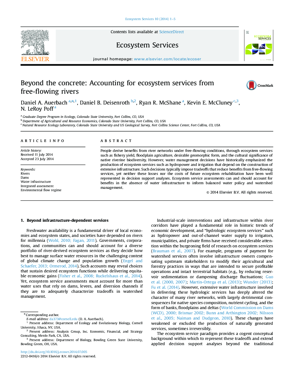 Beyond the concrete: Accounting for ecosystem services from free-flowing rivers