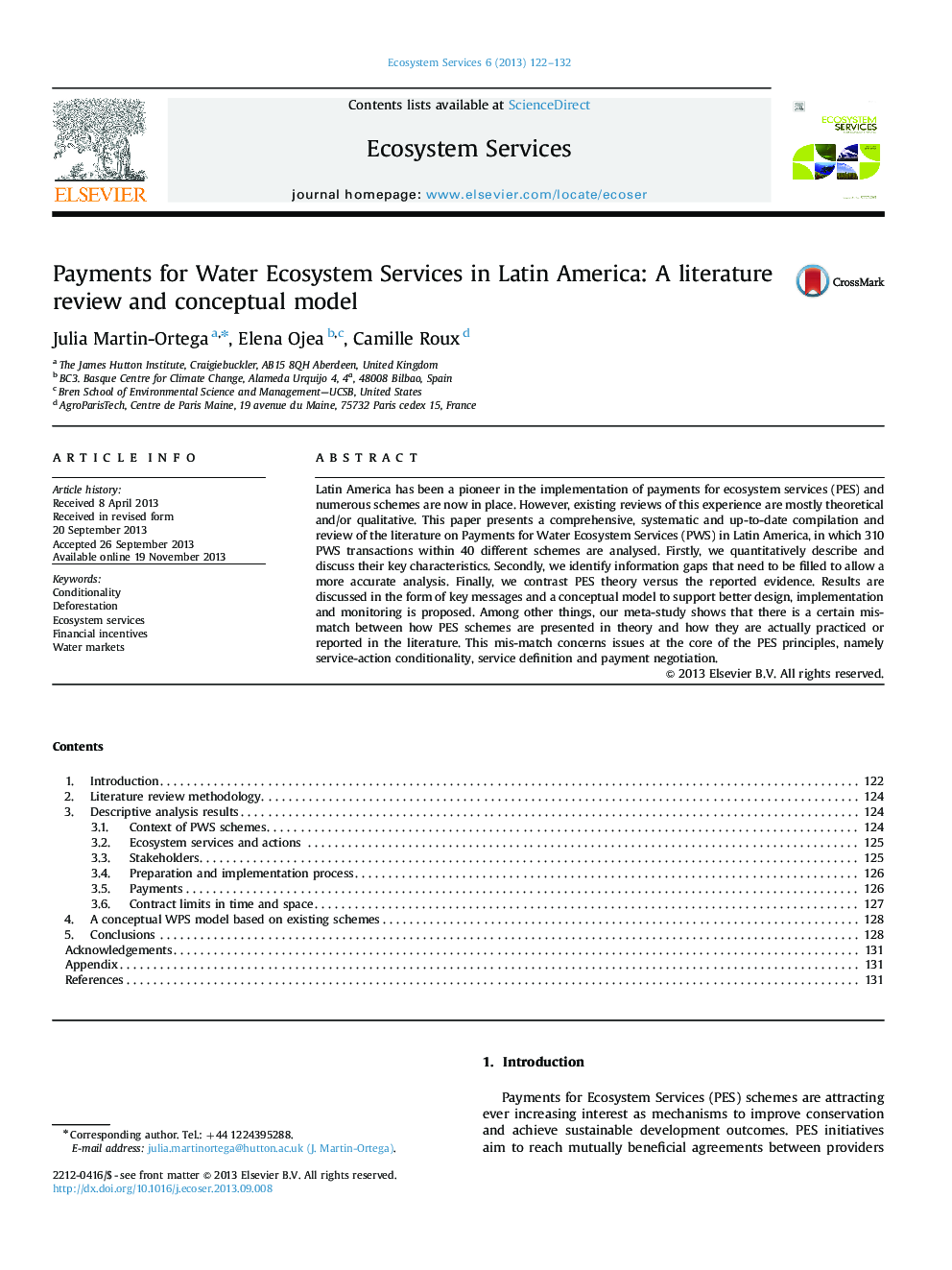 Payments for Water Ecosystem Services in Latin America: A literature review and conceptual model